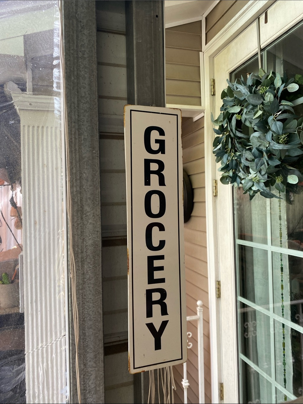 Vintage Vertical Grocery Sign - Cream & Black